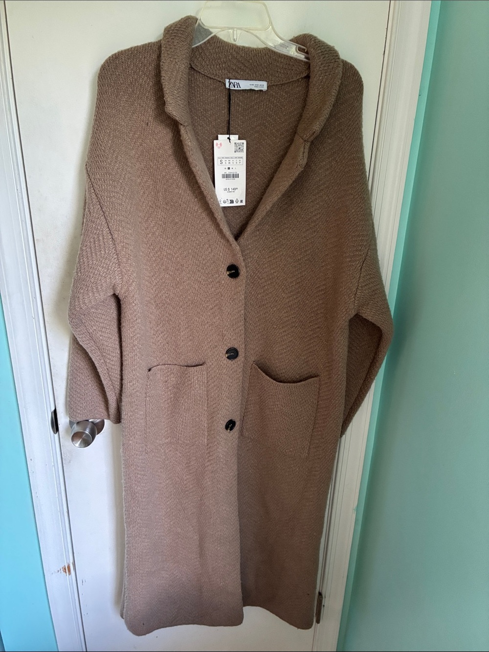 Zara Long wool blend Button-Front Women’s Sweater Coatigan NWT
